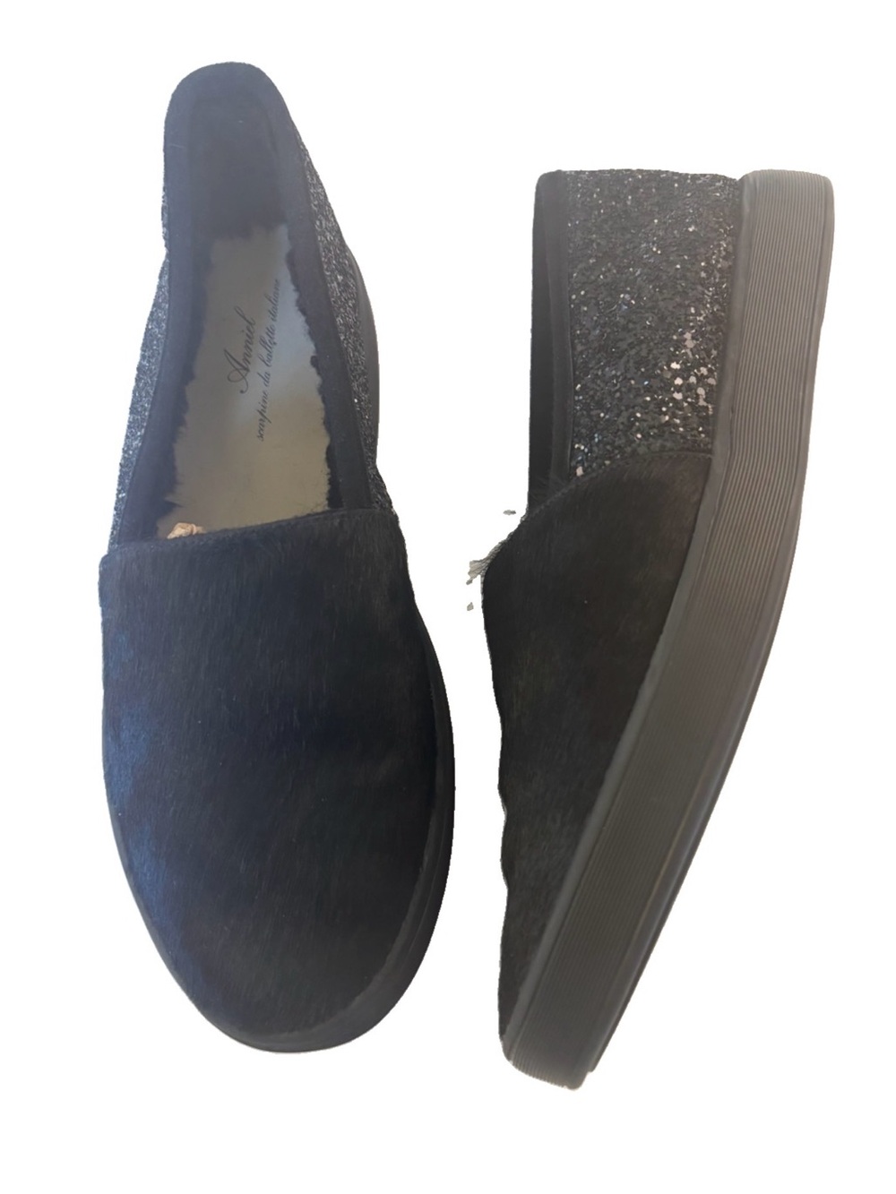 Anniel Made In Italy Glitter Black Sport Slip On Shoe Size 41 NWOT